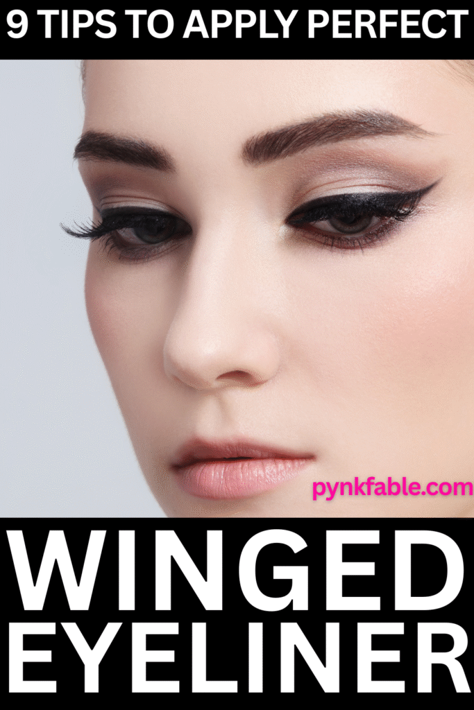 pinterest pin describing how to apply winged eyeliner