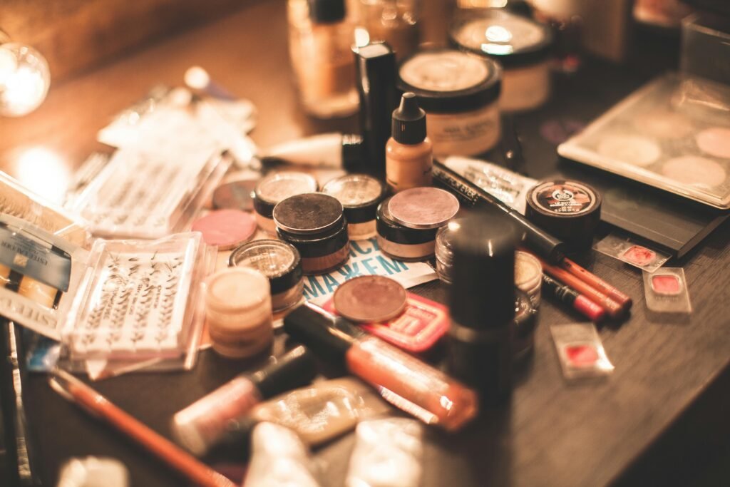 Assortment of makeup products on a table