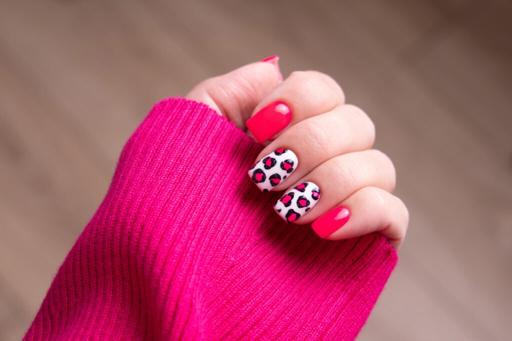 deep pink nail art for valentine's day